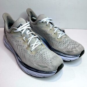 Hoka Clifton 8 Running Shoes - Gray and White